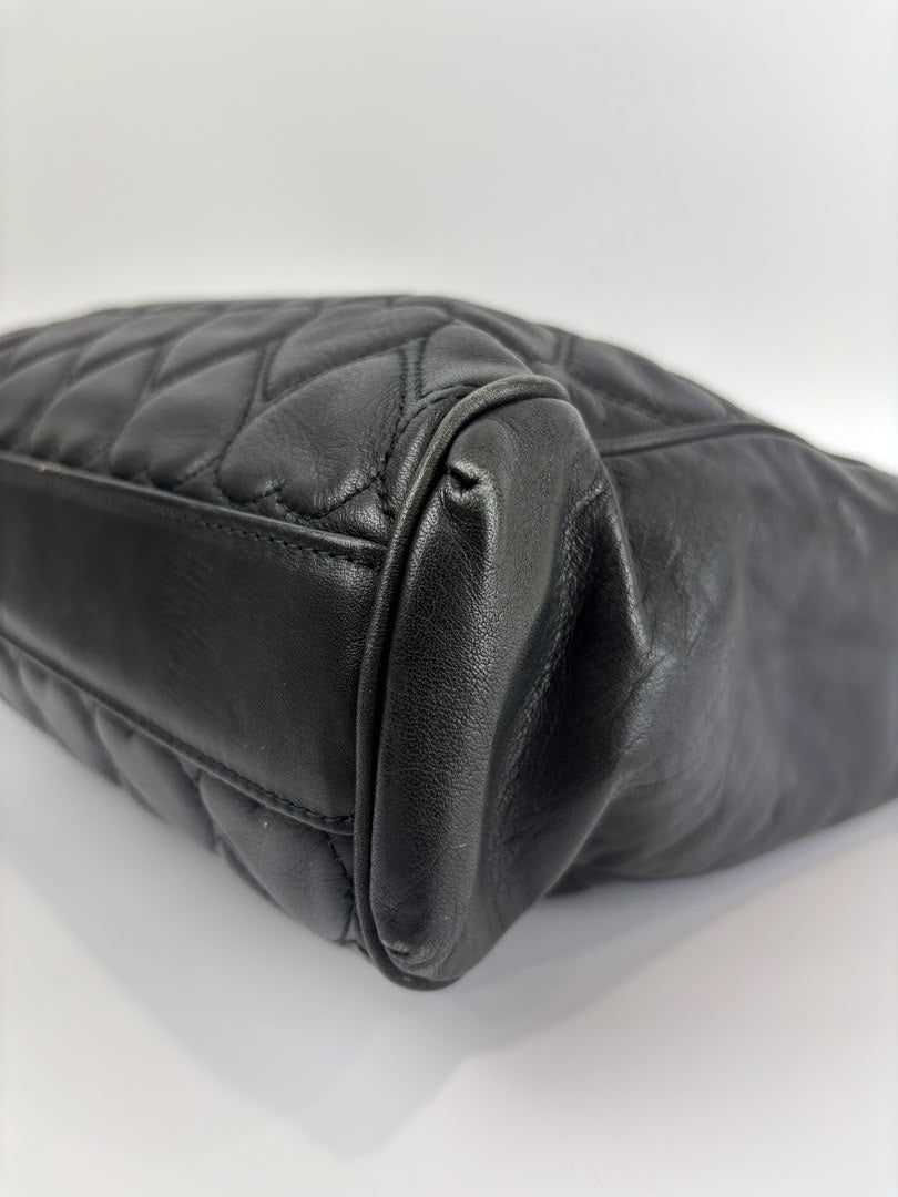 1990s Vintage Black Heart Quilted Lambskin Tote with Gold Chain Straps