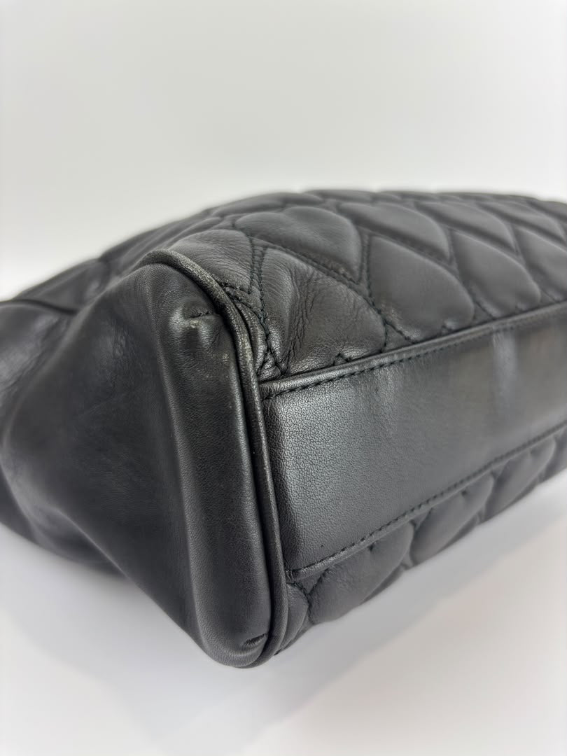 1990s Vintage Black Heart Quilted Lambskin Tote with Gold Chain Straps