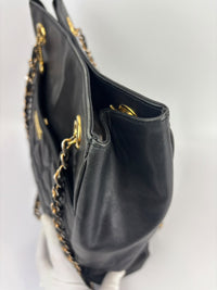 1990s Vintage Black Heart Quilted Lambskin Tote with Gold Chain Straps
