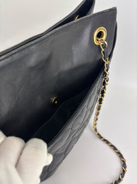 1990s Vintage Black Heart Quilted Lambskin Tote with Gold Chain Straps