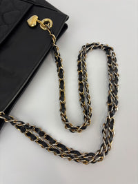 1990s Vintage Black Heart Quilted Lambskin Tote with Gold Chain Straps