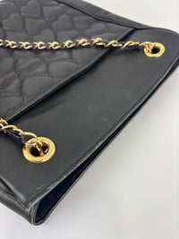 1990s Vintage Black Heart Quilted Lambskin Tote with Gold Chain Straps