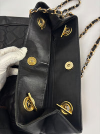 1990s Vintage Black Heart Quilted Lambskin Tote with Gold Chain Straps
