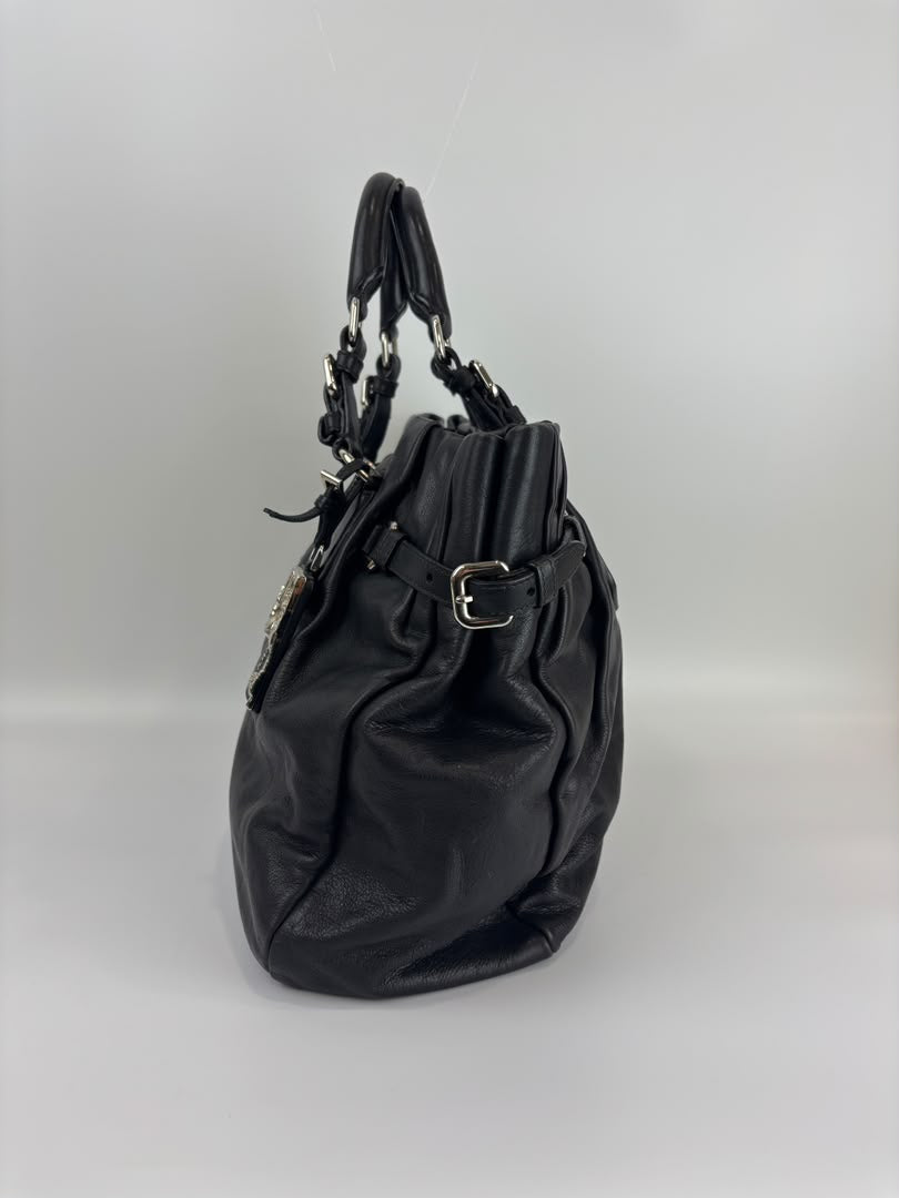 BN1568 Black Soft Calf Leather With Train Station Luggage Tag