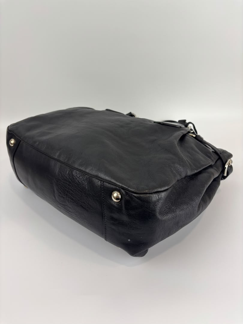 BN1568 Black Soft Calf Leather With Train Station Luggage Tag