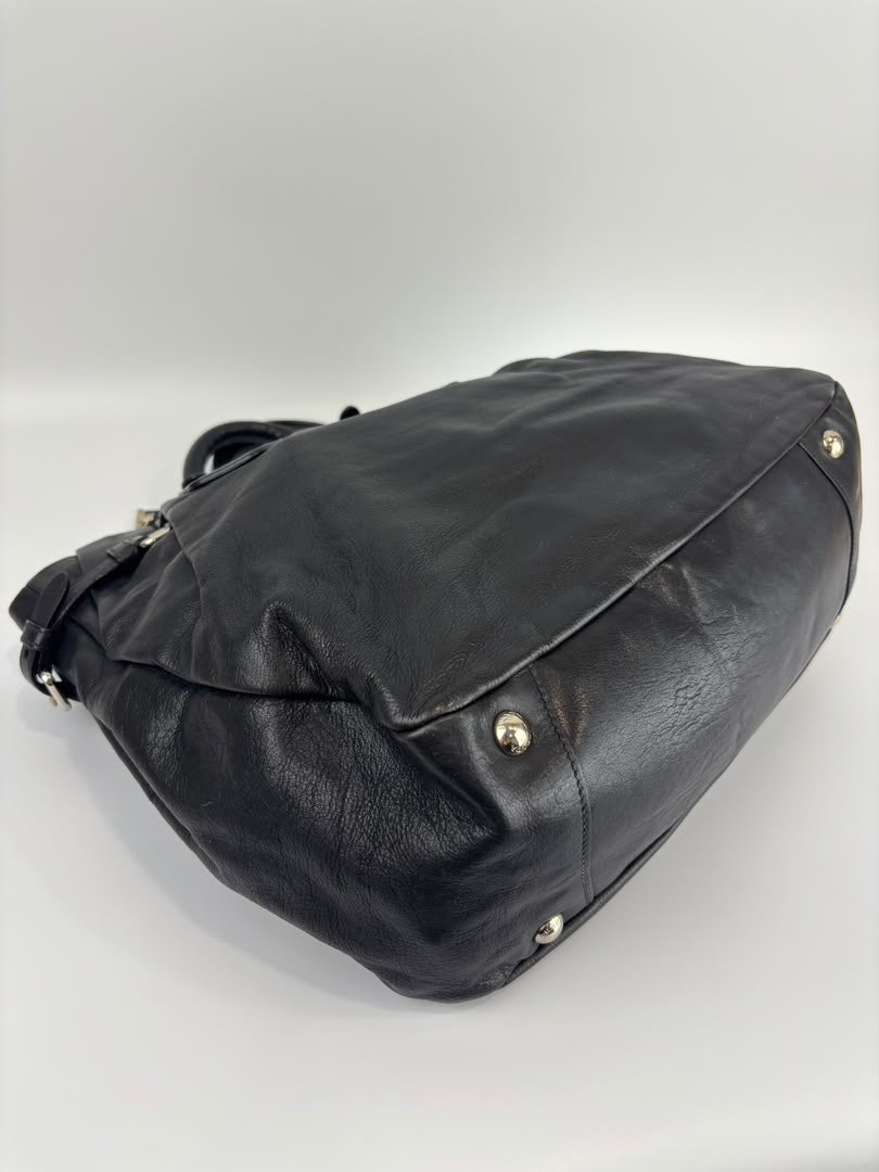 BN1568 Black Soft Calf Leather With Train Station Luggage Tag