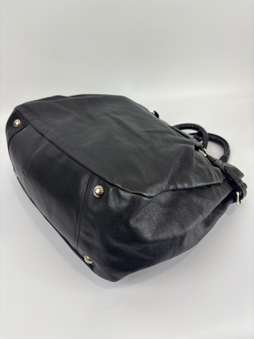 BN1568 Black Soft Calf Leather With Train Station Luggage Tag