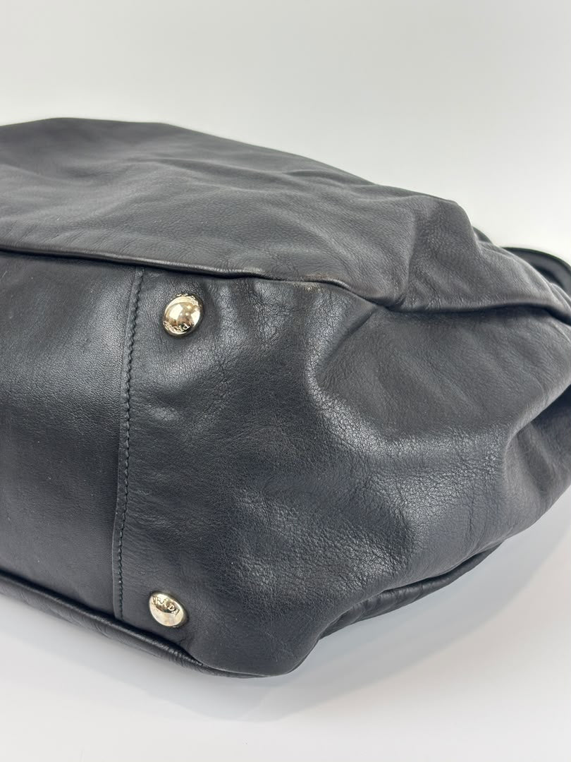 BN1568 Black Soft Calf Leather With Train Station Luggage Tag
