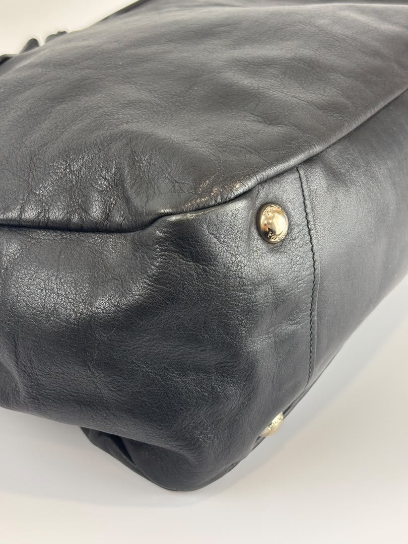 BN1568 Black Soft Calf Leather With Train Station Luggage Tag
