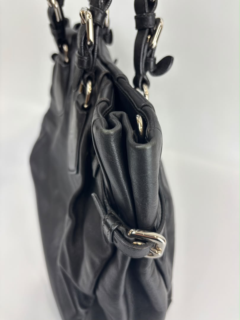 BN1568 Black Soft Calf Leather With Train Station Luggage Tag