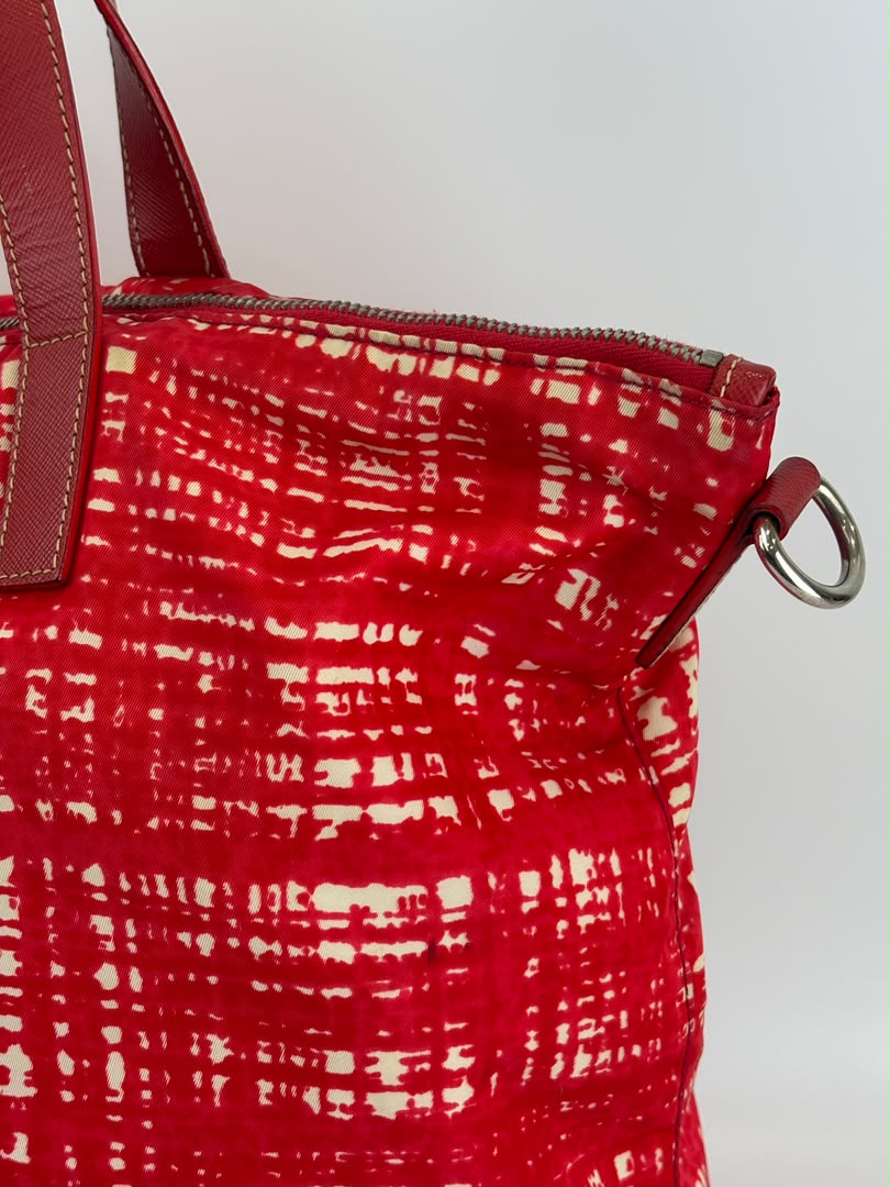 Tessuto Red & White Stampato Nylon 2-Way Tote