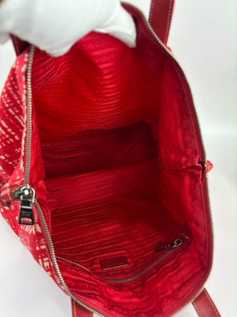 Tessuto Red & White Stampato Nylon 2-Way Tote