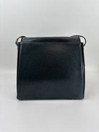 Vintage Dark Green Leather Shoulder Bag with Shoe Clasp