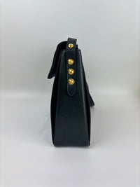 Vintage Dark Green Leather Shoulder Bag with Shoe Clasp