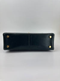 Vintage Dark Green Leather Shoulder Bag with Shoe Clasp