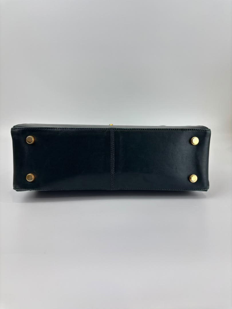 Vintage Dark Green Leather Shoulder Bag with Shoe Clasp