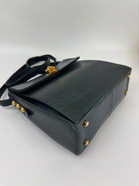 Vintage Dark Green Leather Shoulder Bag with Shoe Clasp