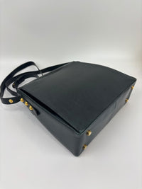 Vintage Dark Green Leather Shoulder Bag with Shoe Clasp