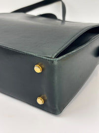 Vintage Dark Green Leather Shoulder Bag with Shoe Clasp