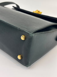 Vintage Dark Green Leather Shoulder Bag with Shoe Clasp