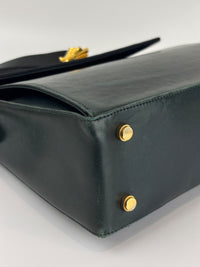 Vintage Dark Green Leather Shoulder Bag with Shoe Clasp