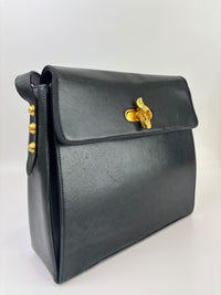 Vintage Dark Green Leather Shoulder Bag with Shoe Clasp