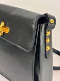 Vintage Dark Green Leather Shoulder Bag with Shoe Clasp