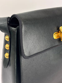 Vintage Dark Green Leather Shoulder Bag with Shoe Clasp