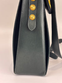 Vintage Dark Green Leather Shoulder Bag with Shoe Clasp