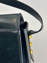 Vintage Dark Green Leather Shoulder Bag with Shoe Clasp