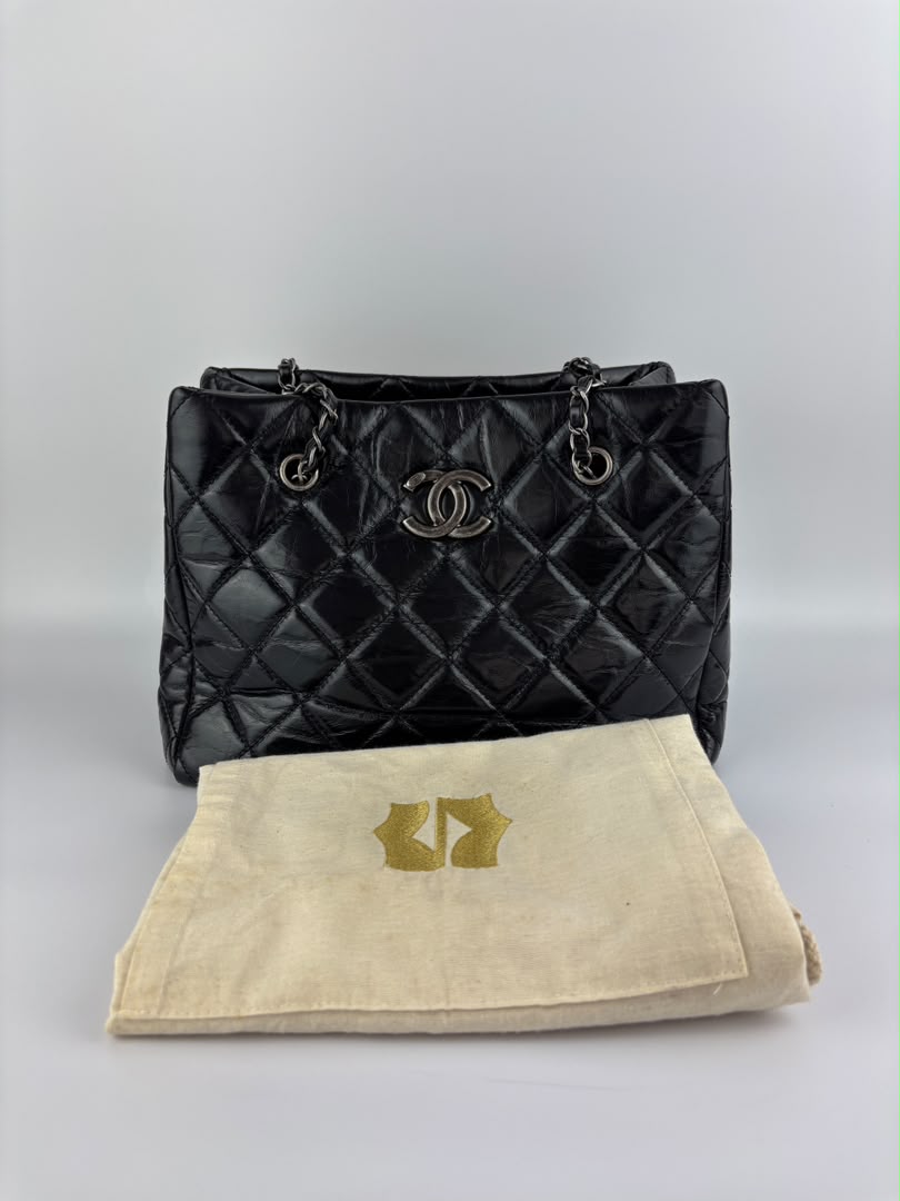 Tote Bag Black Aged Calfskin Leather RHW