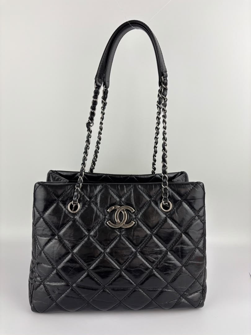 Tote Bag Black Aged Calfskin Leather RHW