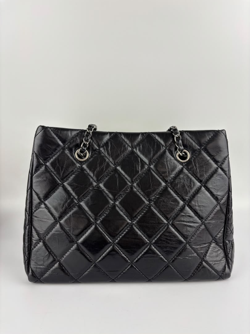 Tote Bag Black Aged Calfskin Leather RHW