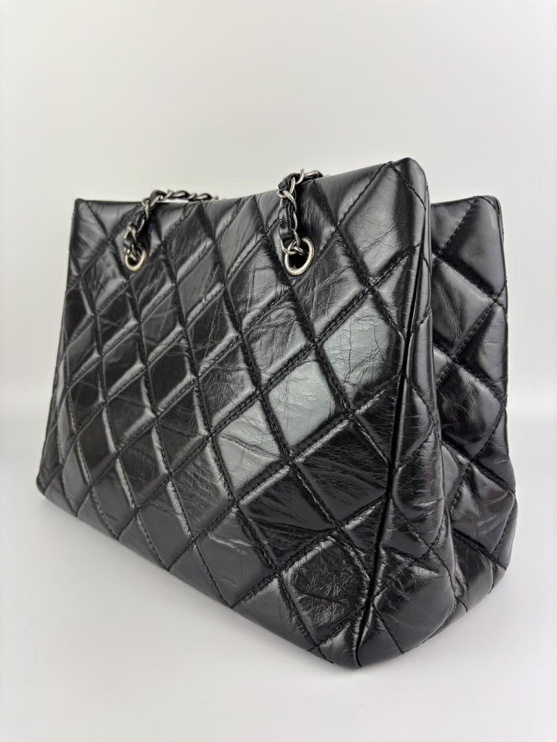 Tote Bag Black Aged Calfskin Leather RHW