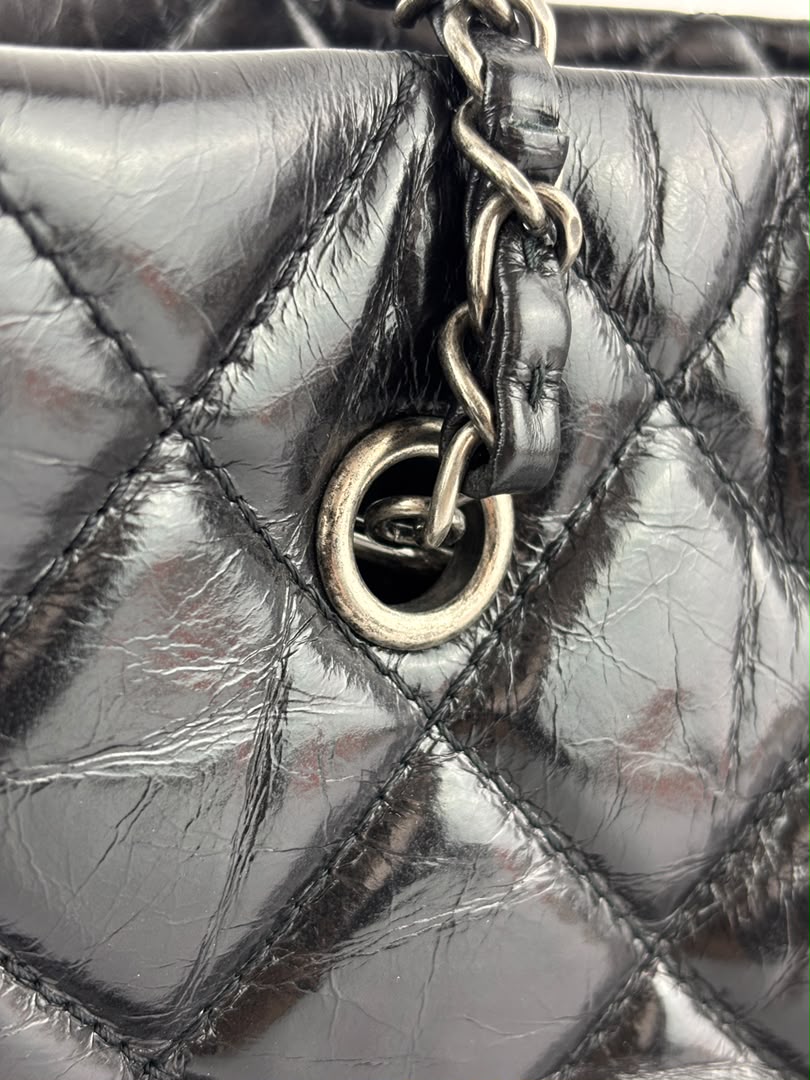 Tote Bag Black Aged Calfskin Leather RHW