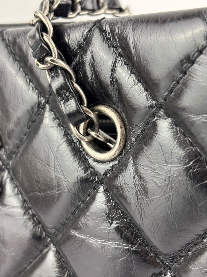 Tote Bag Black Aged Calfskin Leather RHW