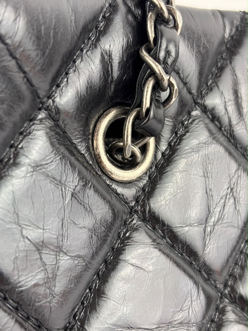 Tote Bag Black Aged Calfskin Leather RHW