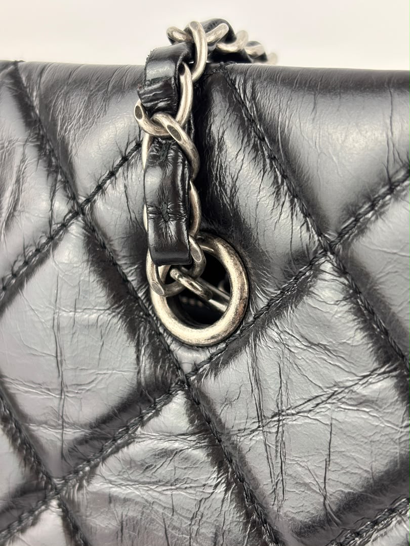 Tote Bag Black Aged Calfskin Leather RHW