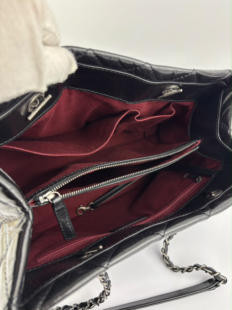 Tote Bag Black Aged Calfskin Leather RHW