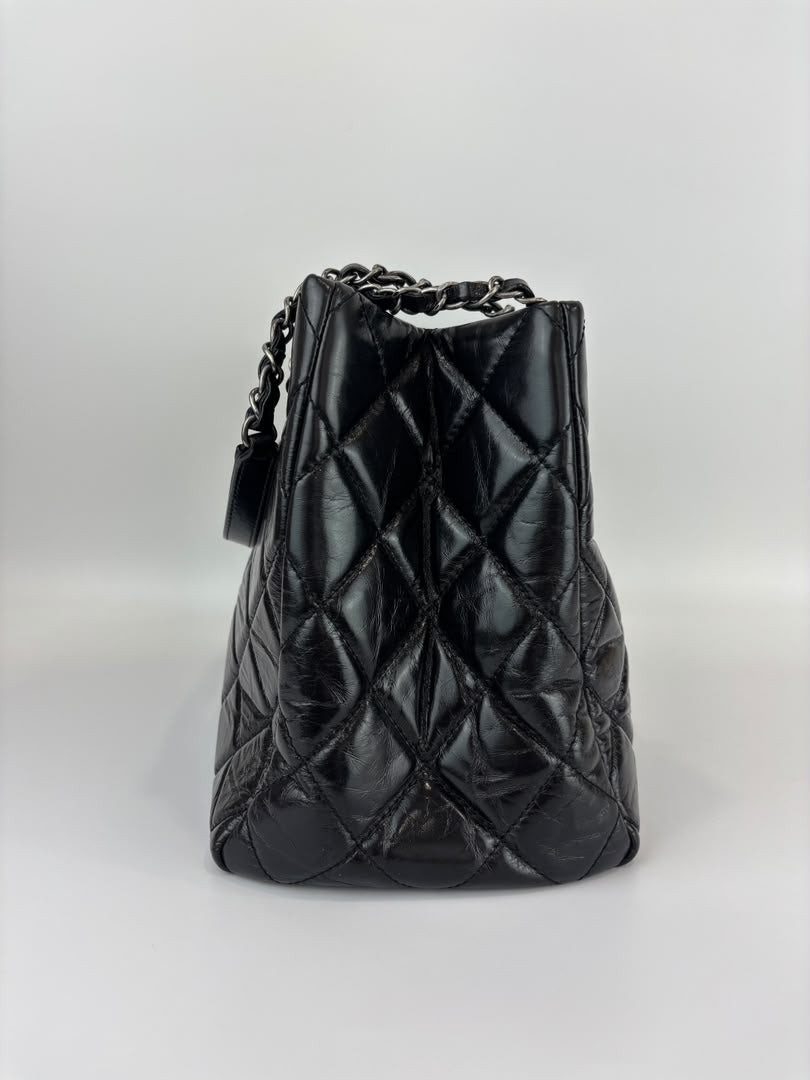Tote Bag Black Aged Calfskin Leather RHW