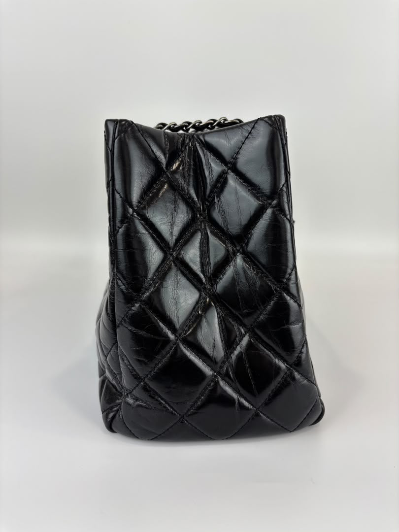 Tote Bag Black Aged Calfskin Leather RHW