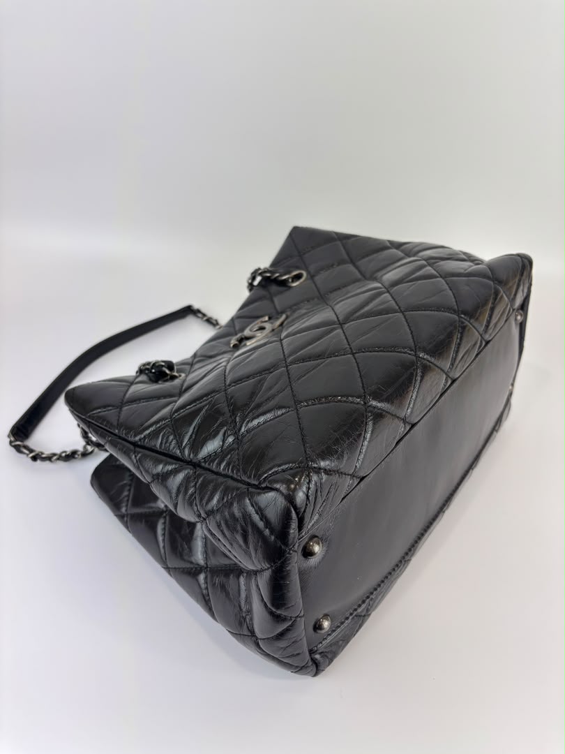 Tote Bag Black Aged Calfskin Leather RHW