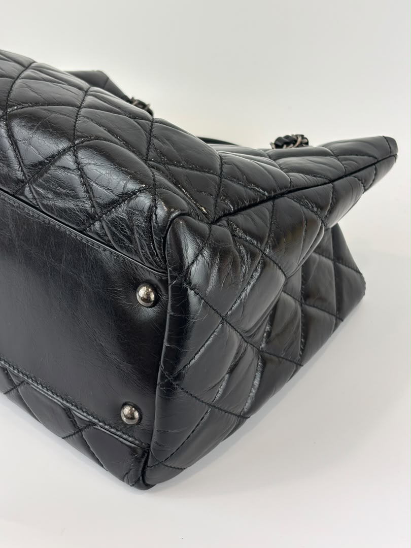 Tote Bag Black Aged Calfskin Leather RHW