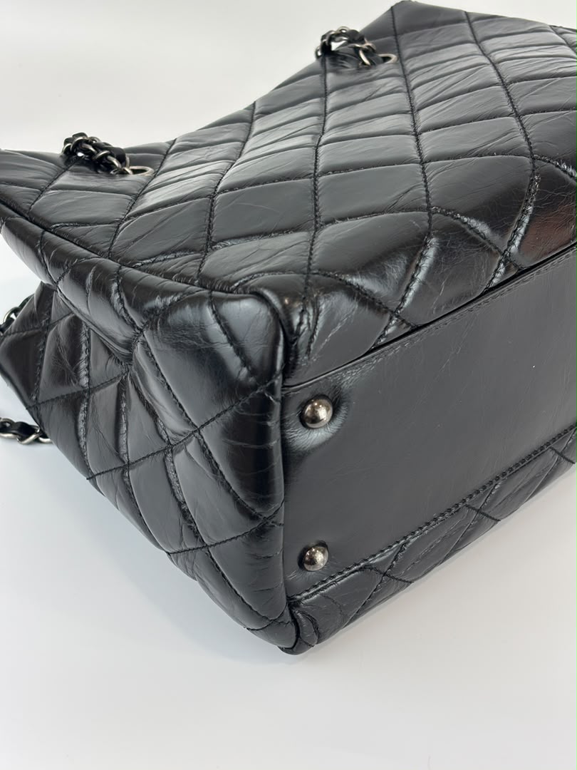 Tote Bag Black Aged Calfskin Leather RHW