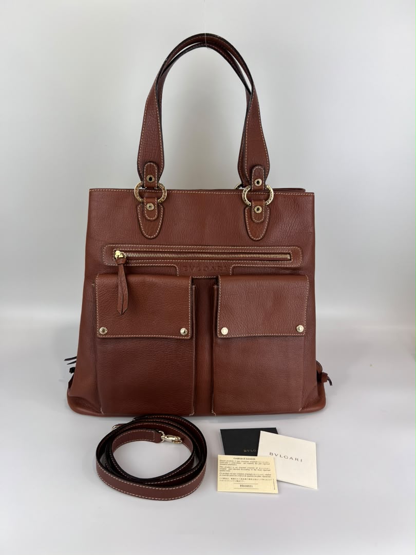 Vintage Brown Pigskin Leather 2-Way Tote