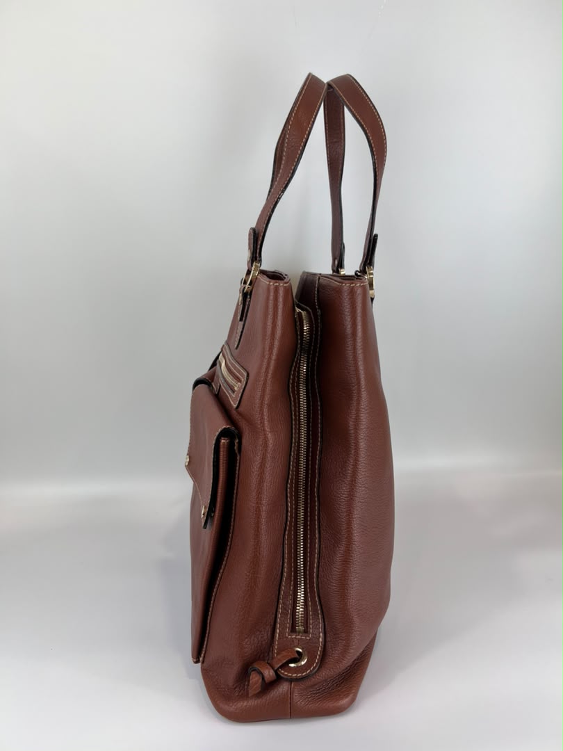 Vintage Brown Pigskin Leather 2-Way Tote