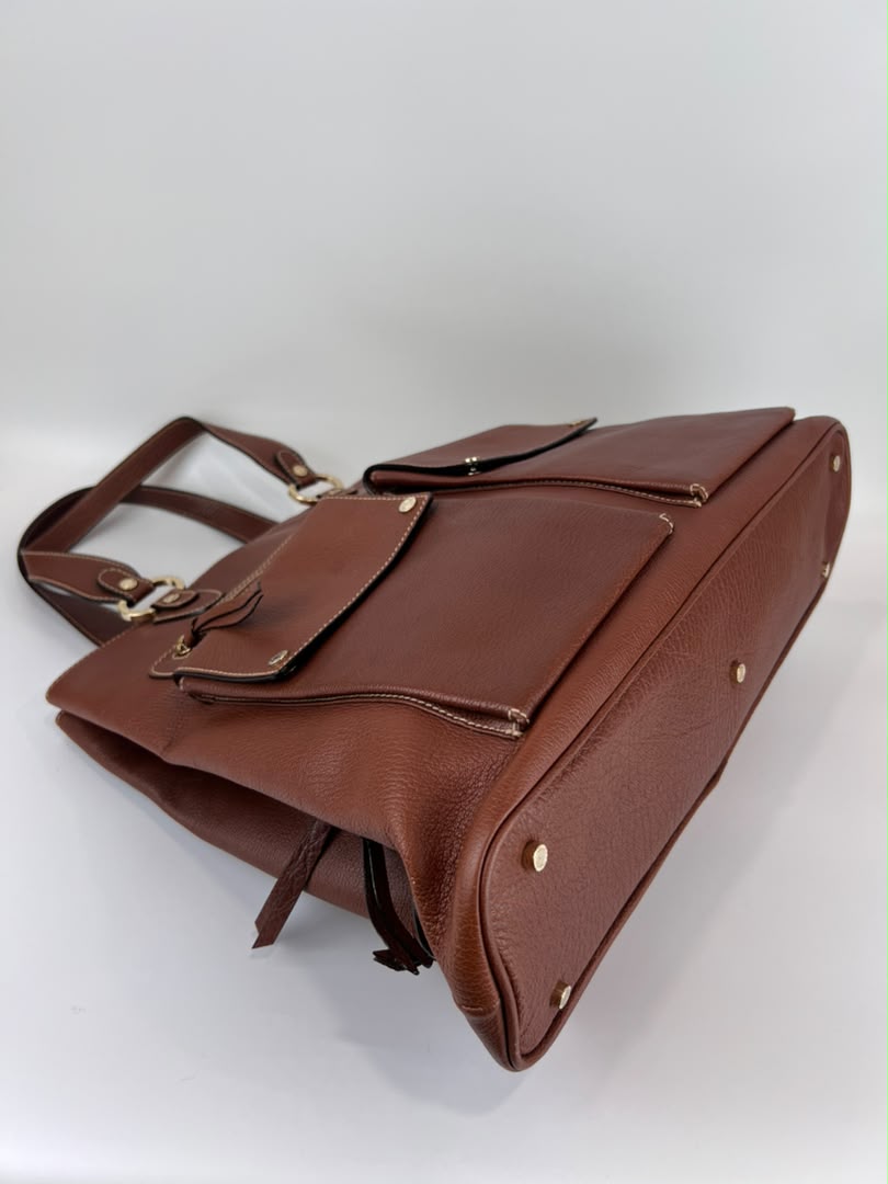 Vintage Brown Pigskin Leather 2-Way Tote