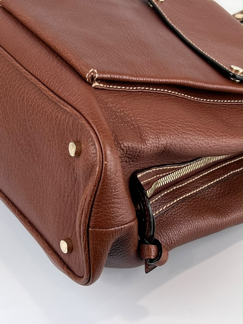 Vintage Brown Pigskin Leather 2-Way Tote