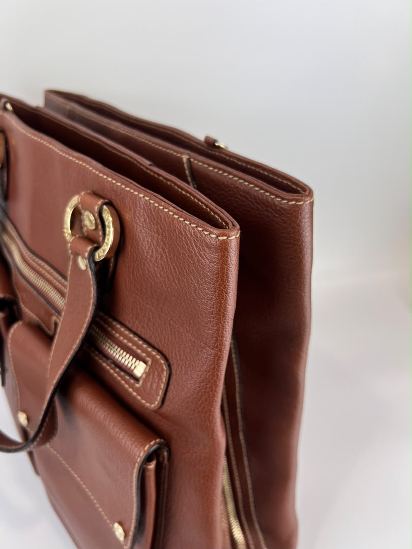 Vintage Brown Pigskin Leather 2-Way Tote