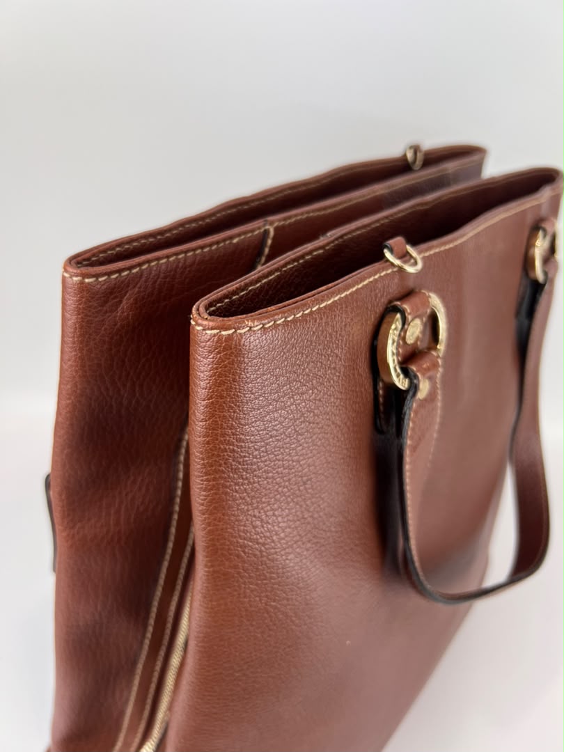 Vintage Brown Pigskin Leather 2-Way Tote